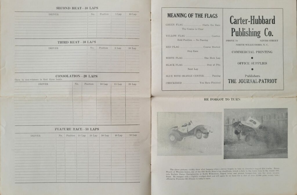 1947 NCSCC North Wilkesboro Speedway Program - Pages 6-7