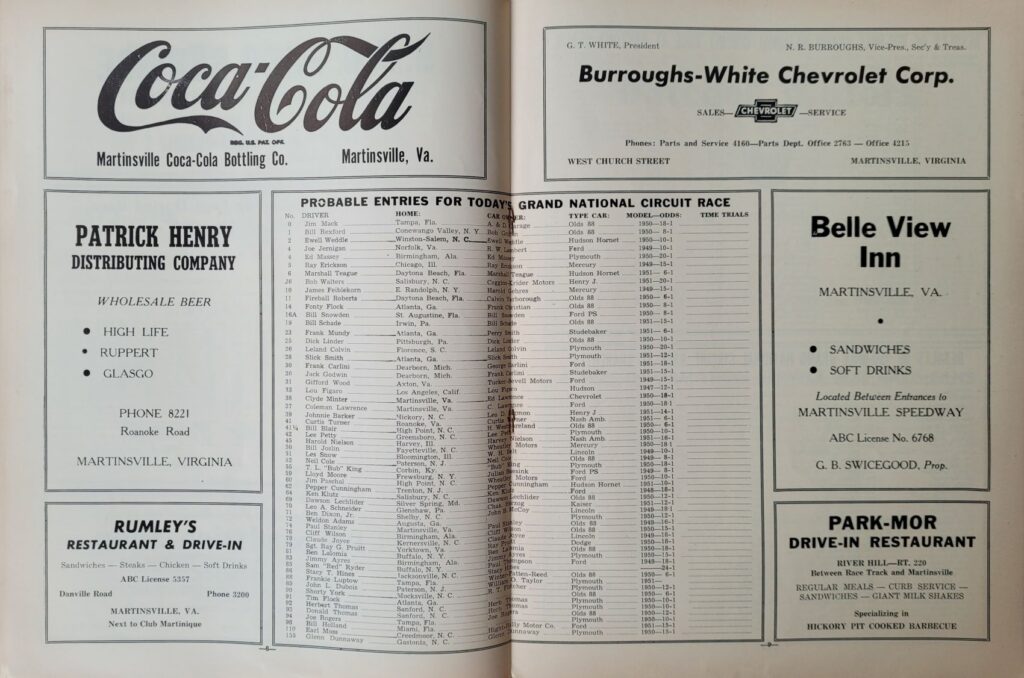 1951 NASCAR Grand National Martinsville Spring Program - Pages 8-9