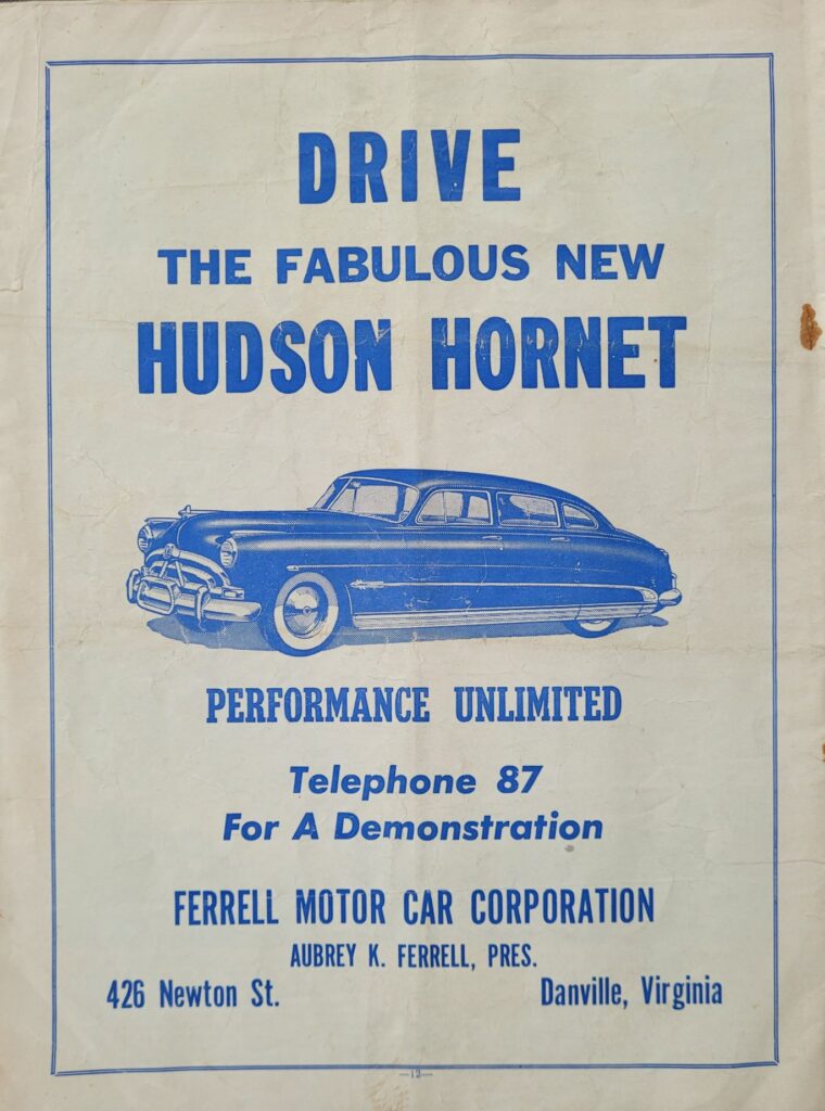 1951 NASCAR Martinsville Fall Program Back Cover