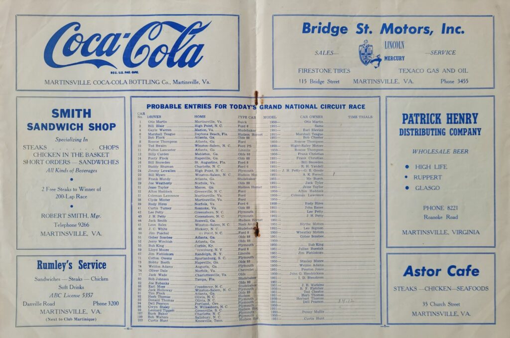 1951 NASCAR Martinsville Fall Program - Pages 6-7