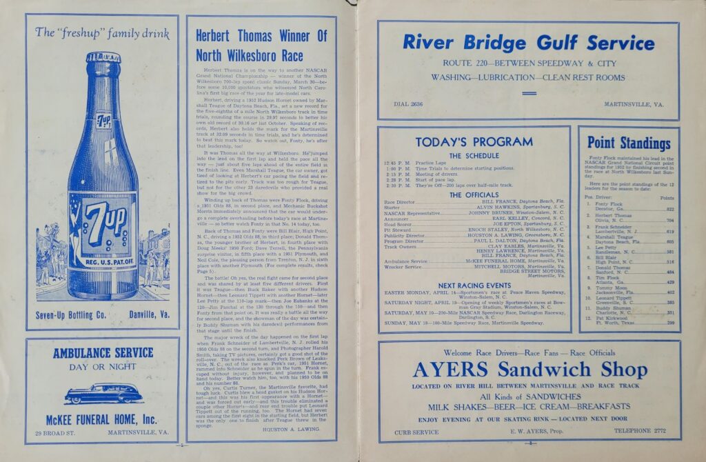 1952 NASCAR Martinsville Grand National Spring Program - Pages 2-3