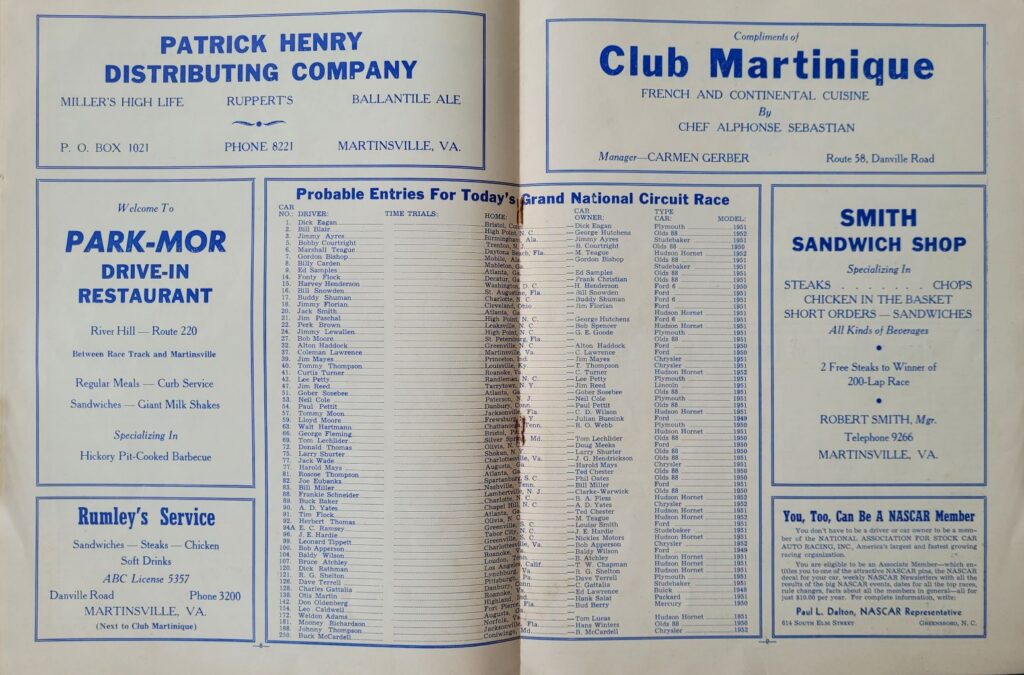 1952 NASCAR Martinsville Grand National Spring Program - Pages 8-9
