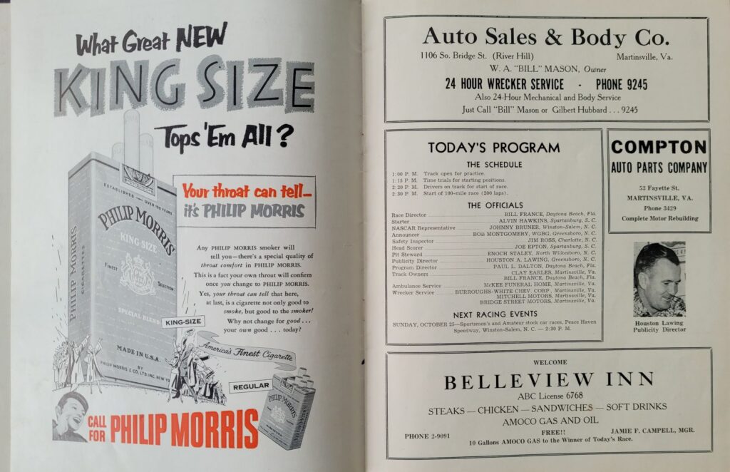 1953 NASCAR Martinsville Fall Program - Event Schedule
