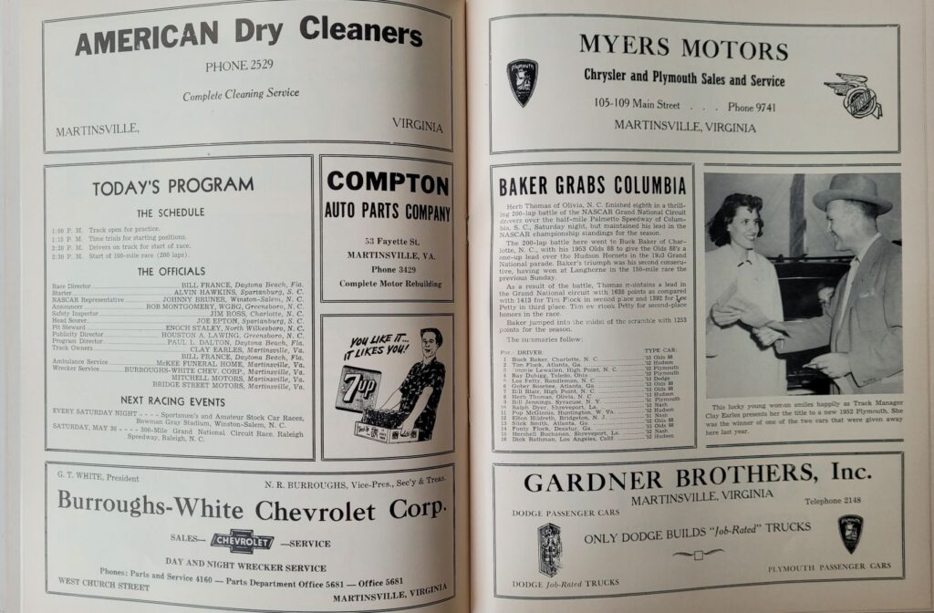 1953 NASCAR Martinsville Grand National Spring Program - Event Schedule