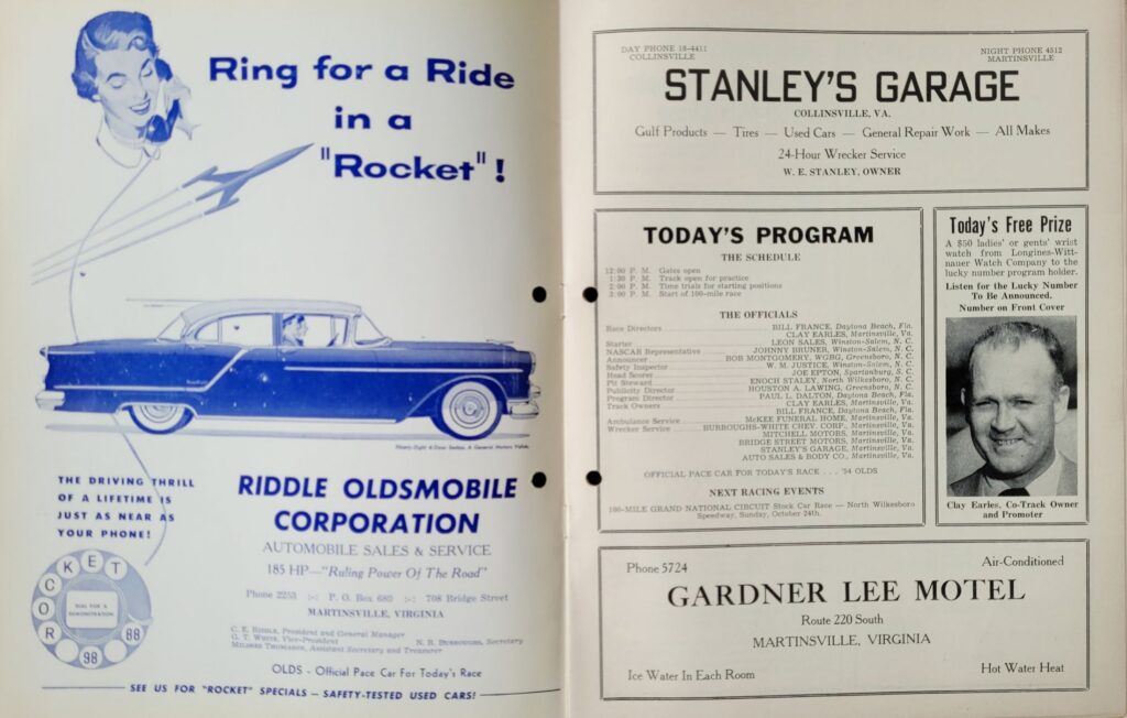 1954 NASCAR Grand National Martinsville Fall Program - Event Schedule