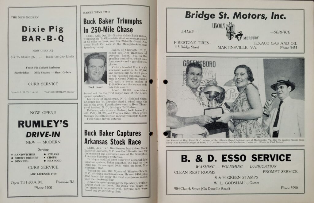 1954 NASCAR Grand National Martinsville Fall Program - Recent Results