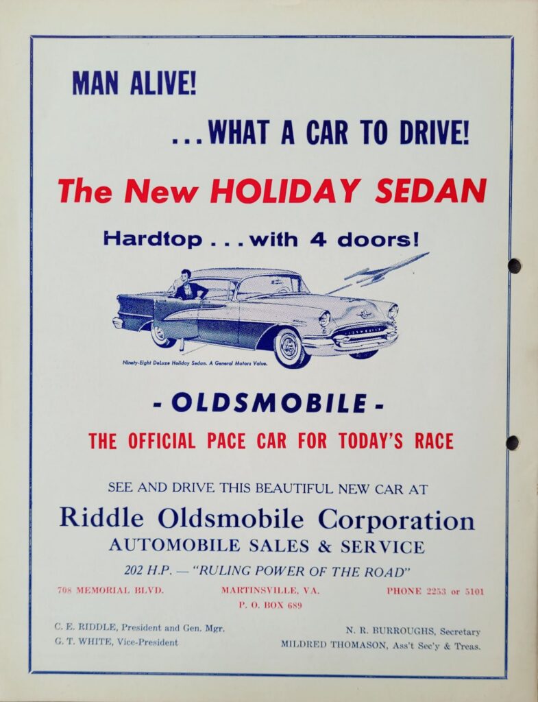 1955 NASCAR Grand National Martinsville Spring Program Back Cover