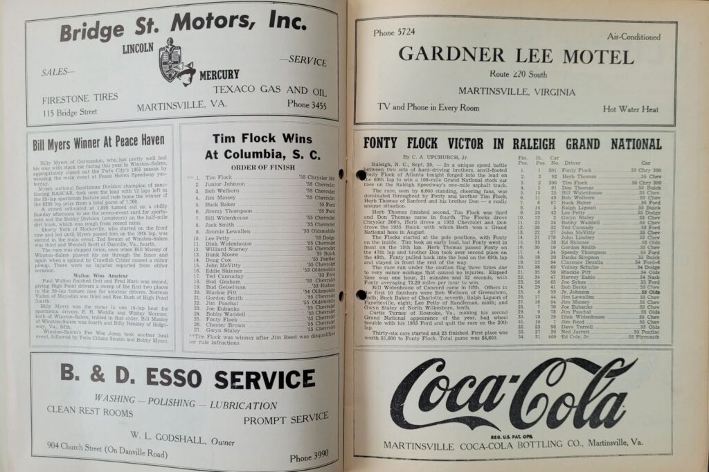 1955 NASCAR Martinsville Fall Program - Recent Results