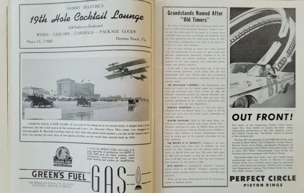 1959 NASCAR Daytona 500 Program - Grandstand Names
