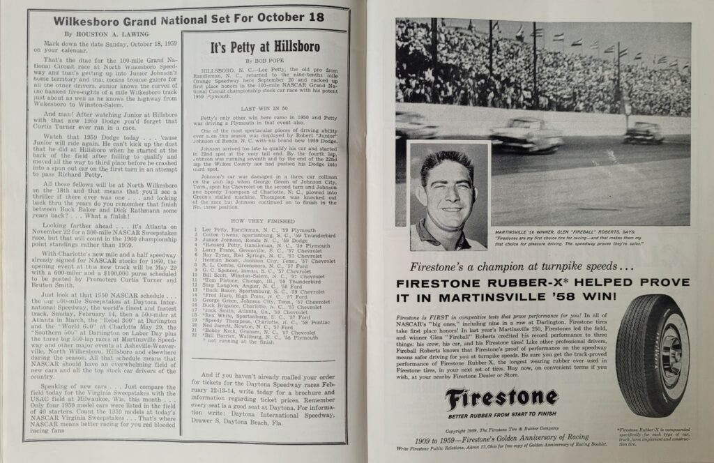 1959 NASCAR Martinsville Virginia Sweepstakes Program - Wilkesboro Preview