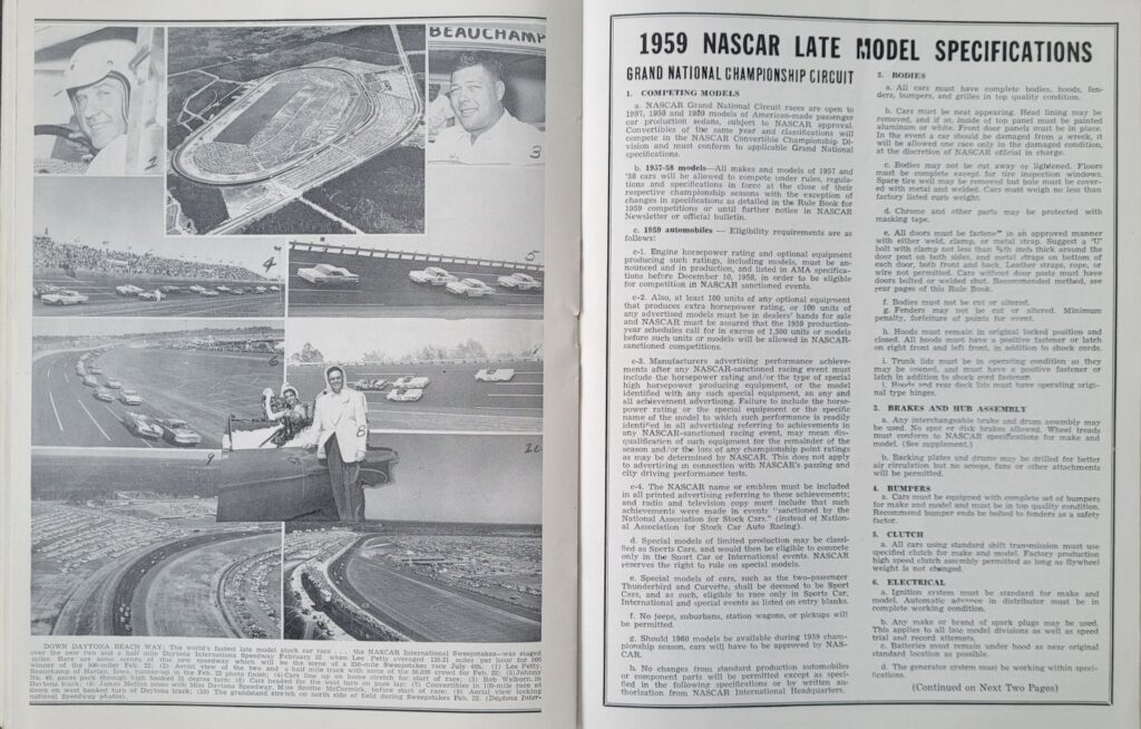 1959 NASCAR Trenton 150 Program - Late Model Specifications