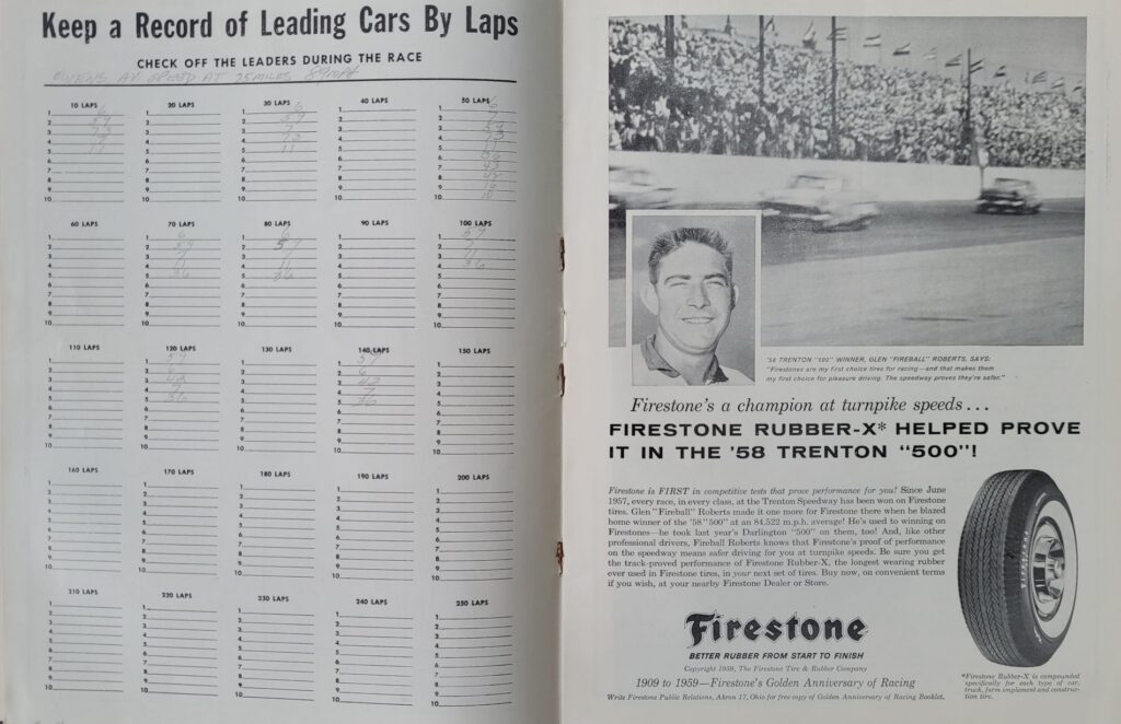 1959 NASCAR Trenton 150 Program - Scoring Page