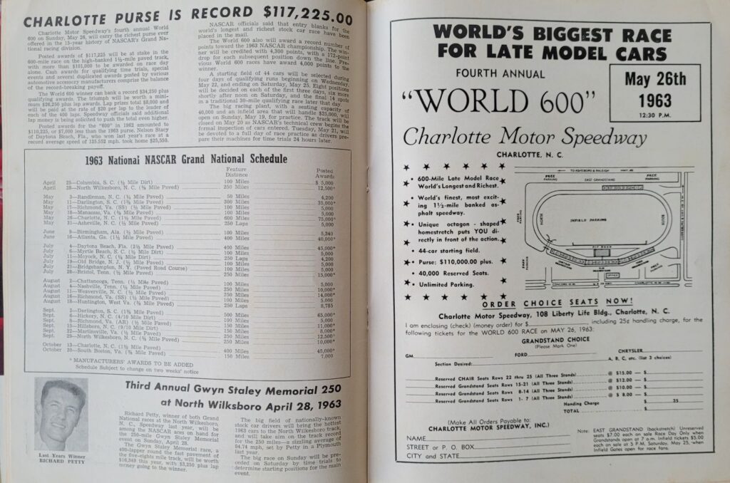 1963 NASCAR Martinsville Virginia 500 Program - Schedule