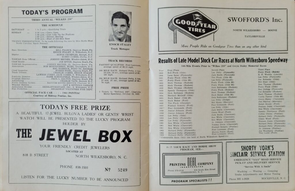 1963 NASCAR North Wilkesboro Wilkes 250 Program - Today's Program