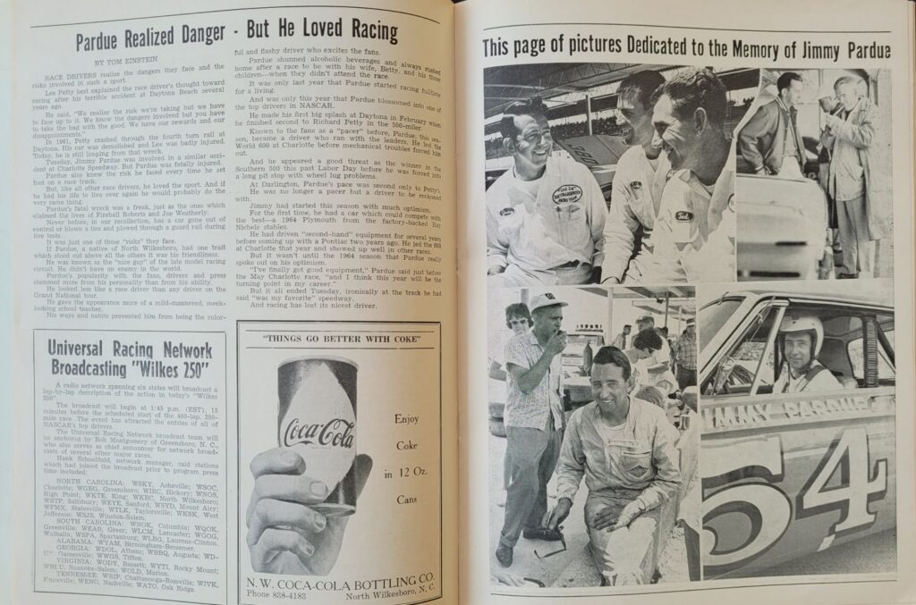 1964 NASCAR North Wilkesboro Wilkes 250 Program - Jimmy Pardue