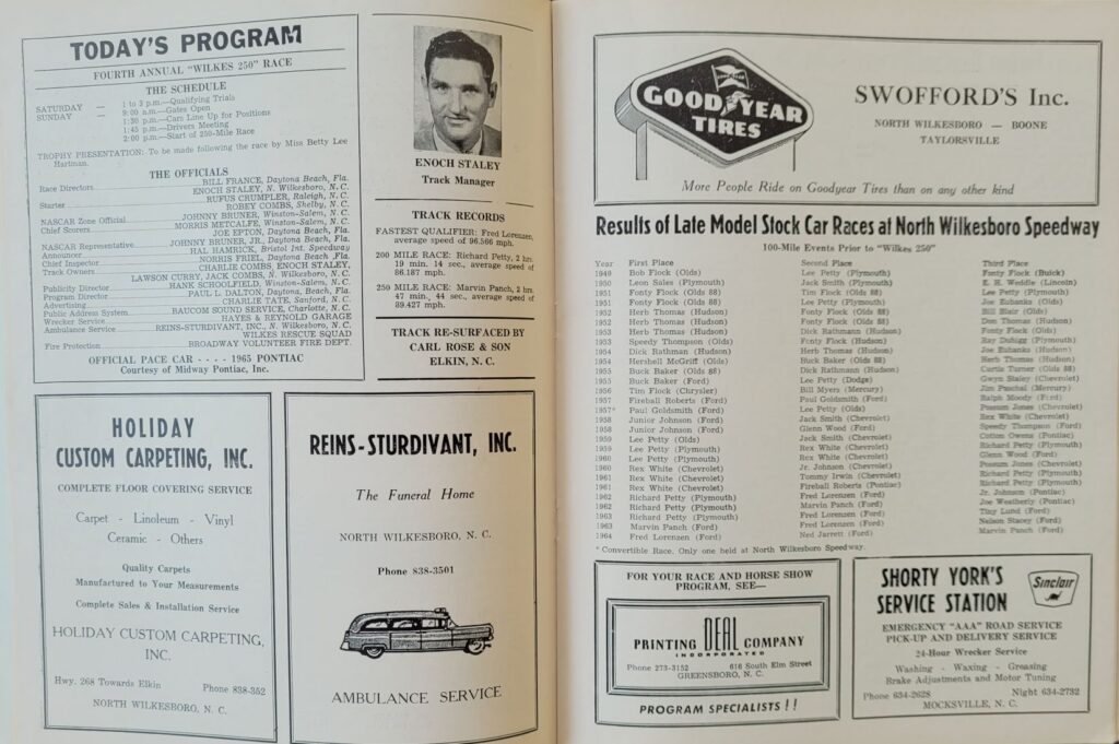 1964 NASCAR North Wilkesboro Wilkes 250 Program - Today's Program