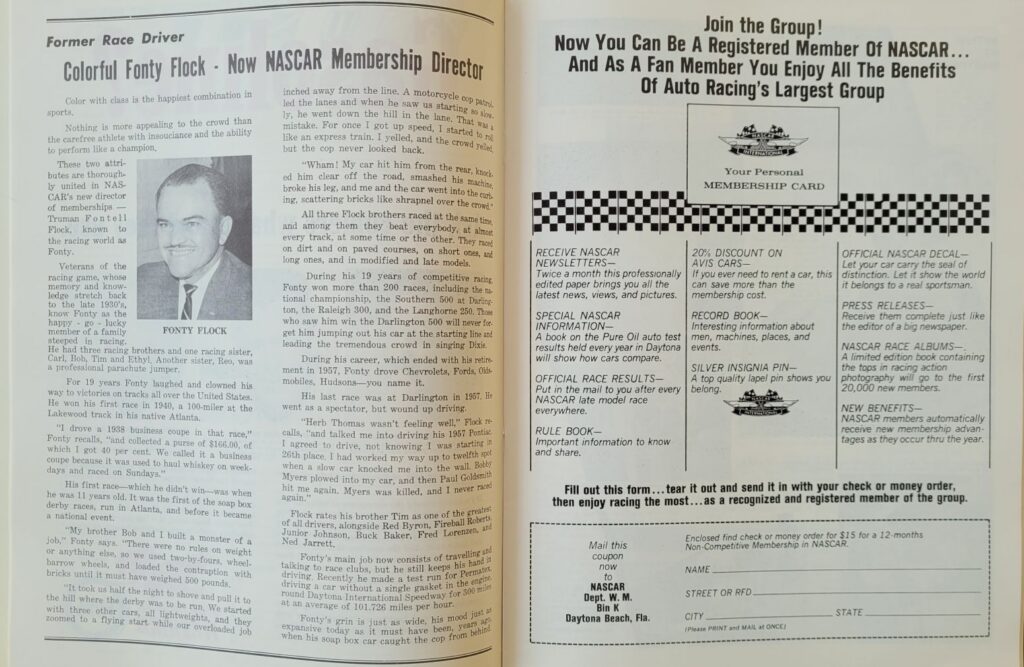 1965 NASCAR North Wilkesboro Wilkes 250 Program - Fonty Flock