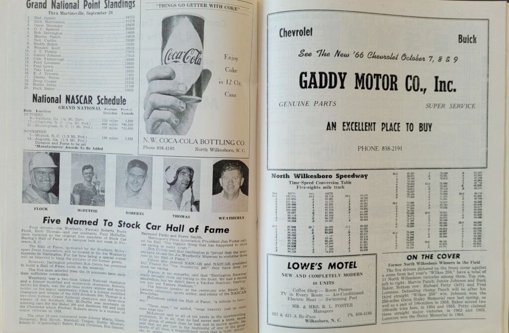 1965 NASCAR North Wilkesboro Wilkes 250 Program - Point Standings