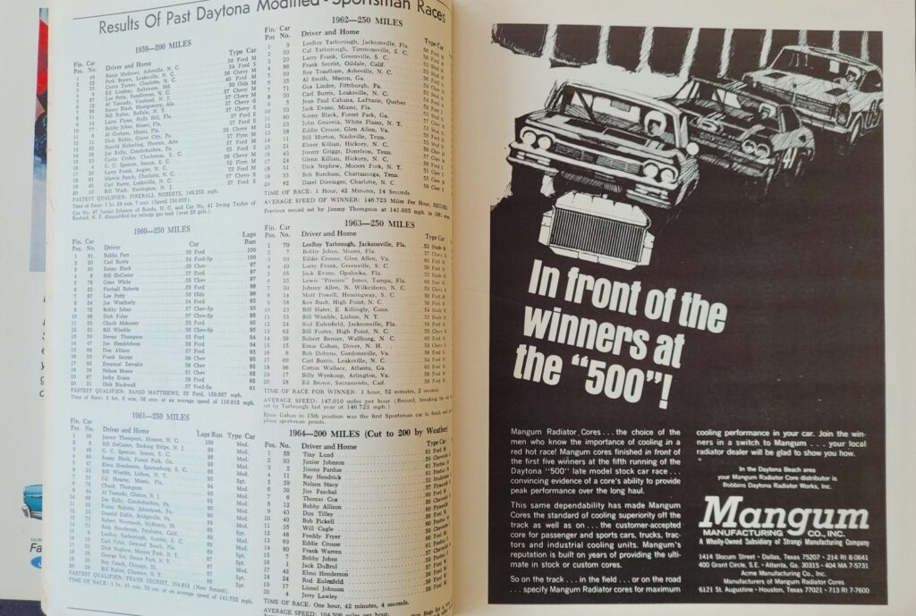 1967 NASCAR Daytona 500 Program - Modified Sportsman Results