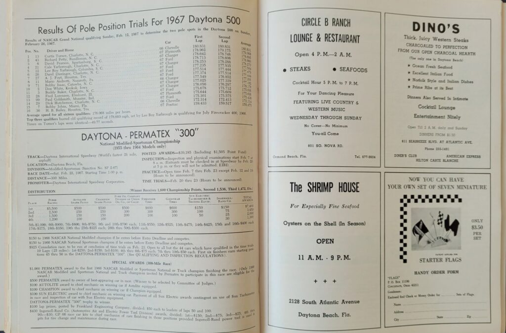 1967 NASCAR Daytona 500 Program - Permatex 300 Awards