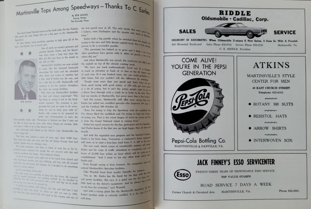 1967 NASCAR Martinsville Virginia 500 Program - Clay Earles