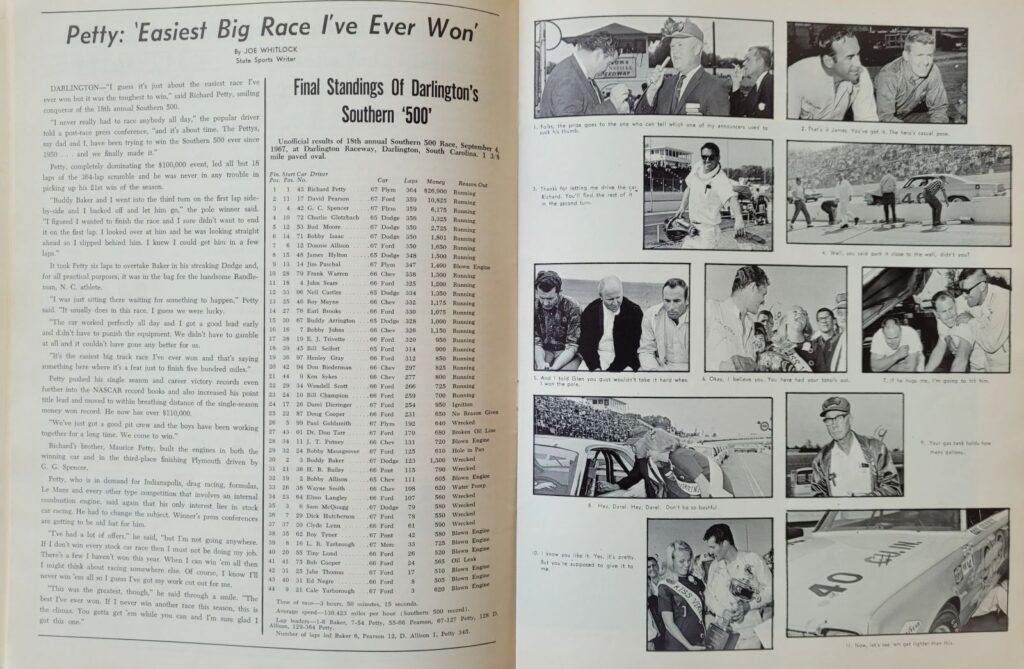 1967 NASCAR North Wilkesboro Wilkes 400 Program - Southern 500