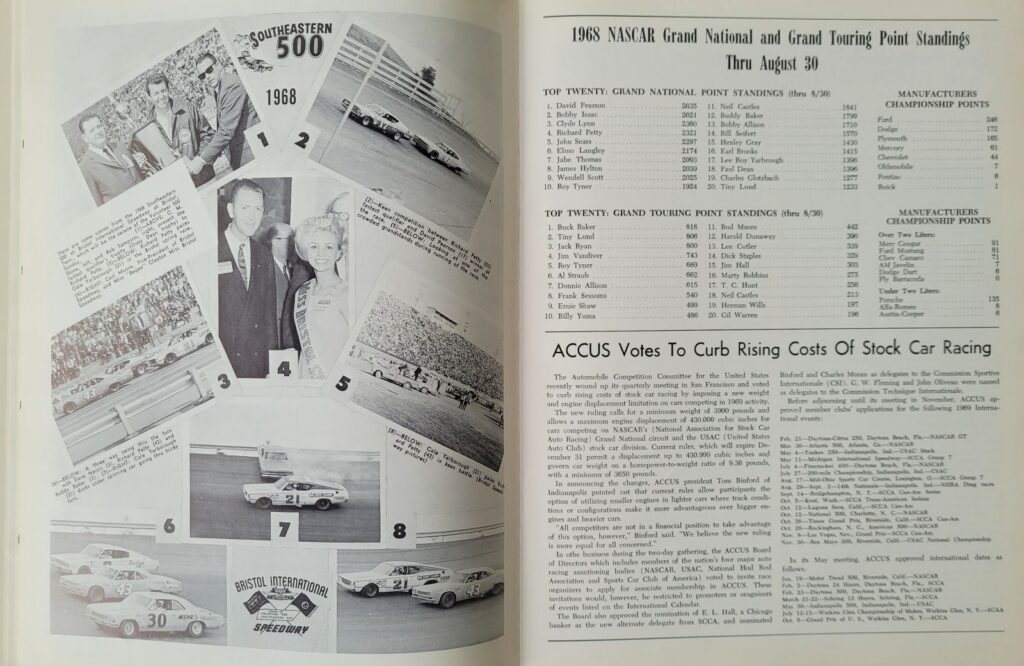 1968 NASCAR Martinsville Old Dominion 500 Program - Point Standings