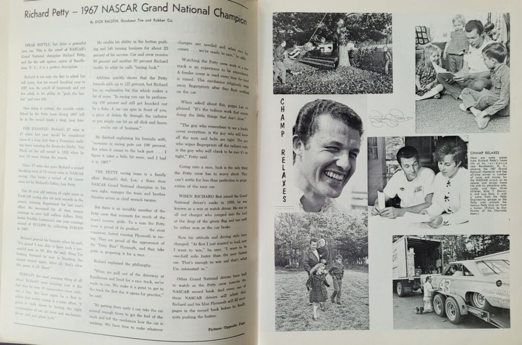 1968 NASCAR Martinsville Old Dominion 500 Program - Richard Petty 1967 Champion
