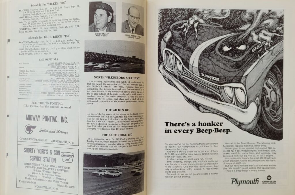 1968 NASCAR North Wilkesboro Wilkes 400 Program - Wilkes 400 Schedule