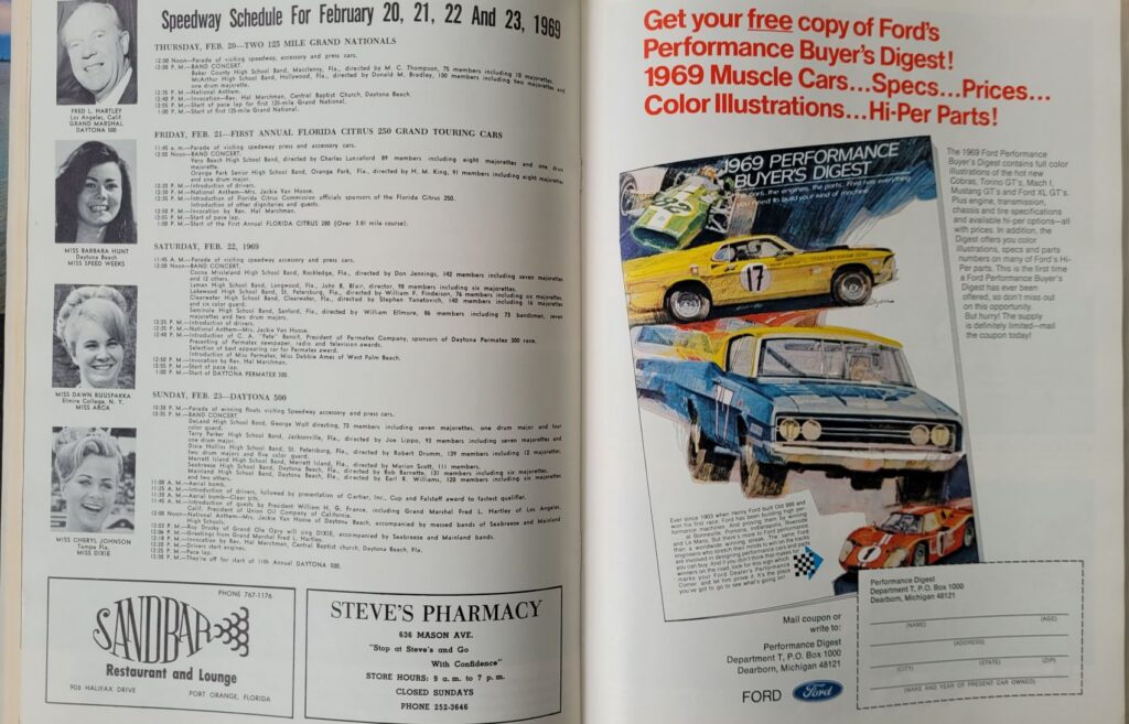 1969 NASCAR Daytona 500 Program - Speedway Schedule