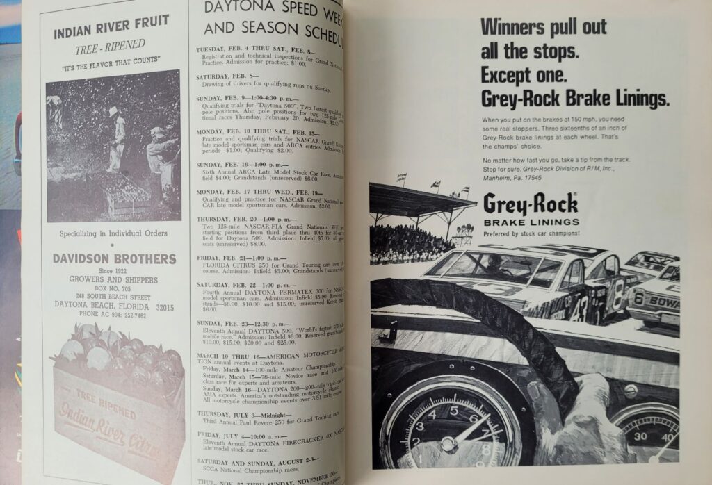 1969 NASCAR Daytona 500 Program - Speedweeks Schedule