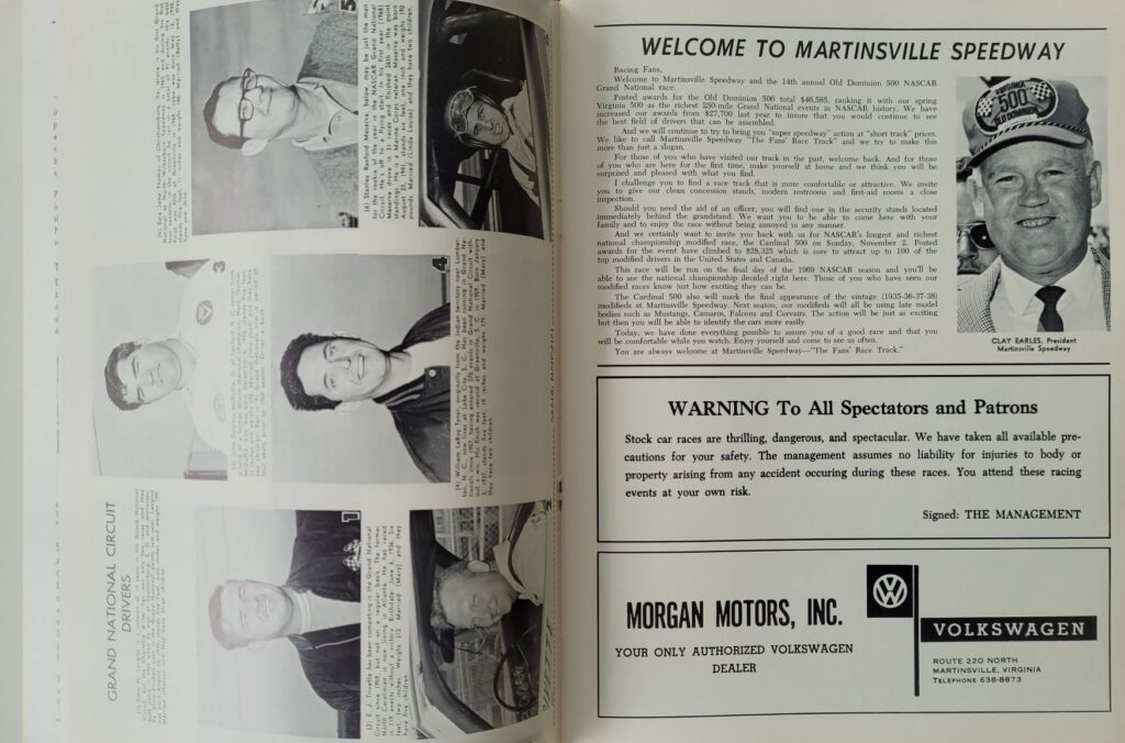 1969 NASCAR Martinsville Old Dominion 500 Program - Welcome to Martinsville
