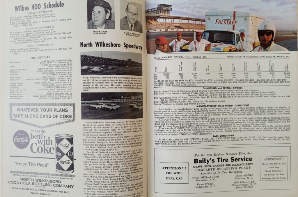 1969 NASCAR North Wilkesboro Wilkes 400 Program - Event Schedule