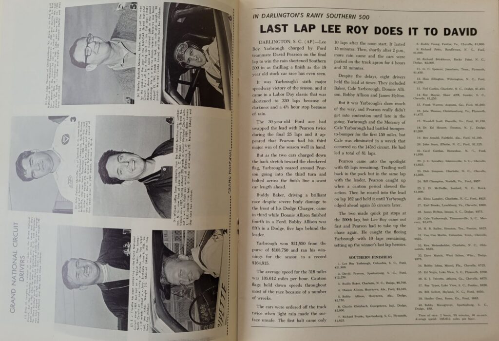 1969 NASCAR North Wilkesboro Wilkes 400 Program - Southern 500