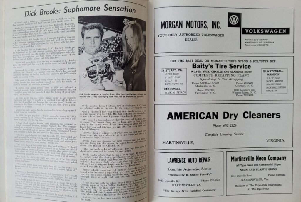 1970 NASCAR Martinsville Virginia 500 Program - Dick Brooks