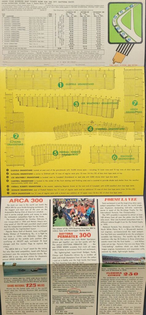 1971 NASCAR Daytona 500 Ticketing Brochure Interior