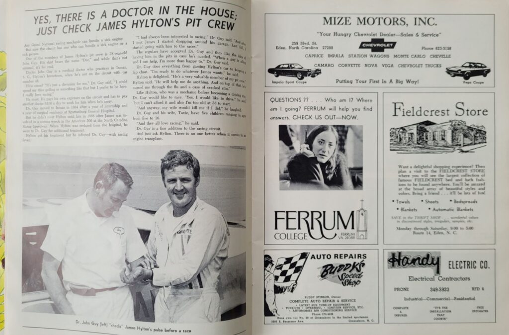 1971 NASCAR Martinsville Old Dominion 500 Program - James Hylton