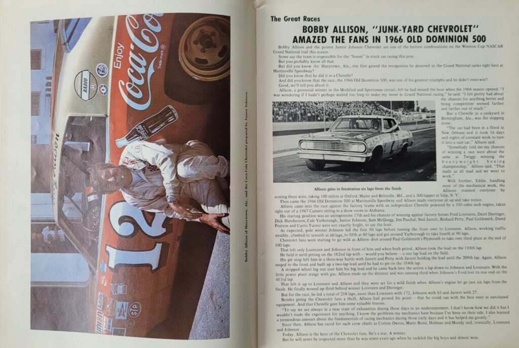 1972 NASCAR Martinsville Old Dominion 500 Program - Bobby Allison