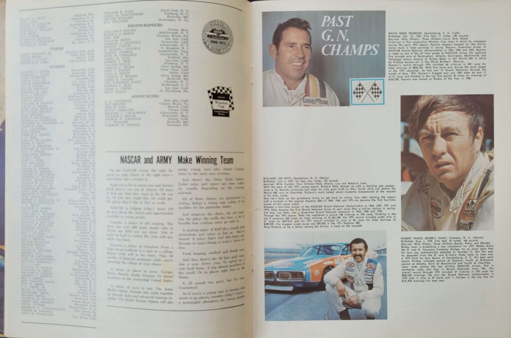 1973 NASCAR North Wilkesboro Wilkes 400 Program - Past G.N. Champs