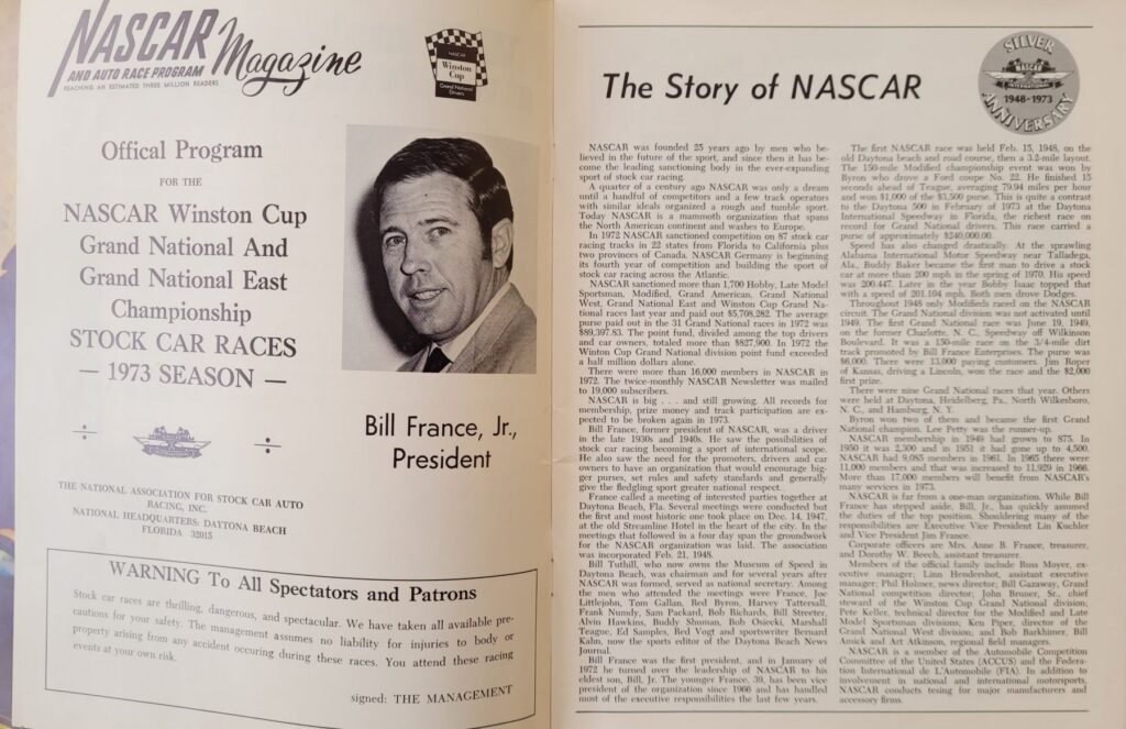 1973 NASCAR North Wilkesboro Wilkes 400 Program - The Story of NASCAR