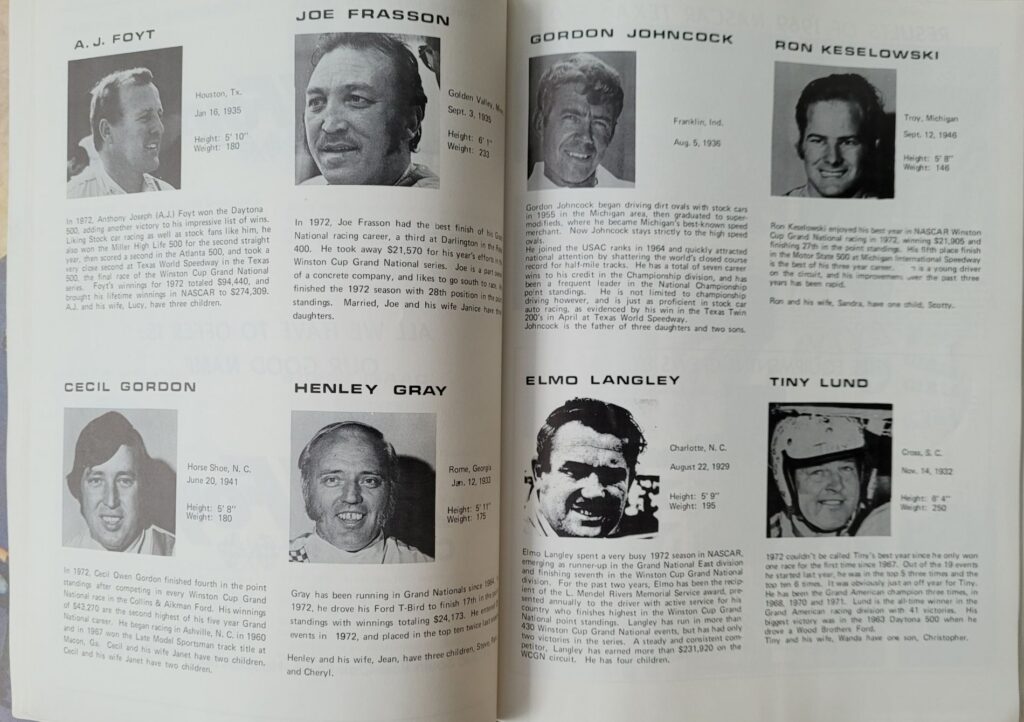 1973 NASCAR Texas World Alamo 500 Program - Additional Drivers