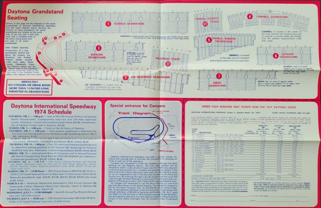 1974 NASCAR Daytona 500 Ticketing Brochure Interior