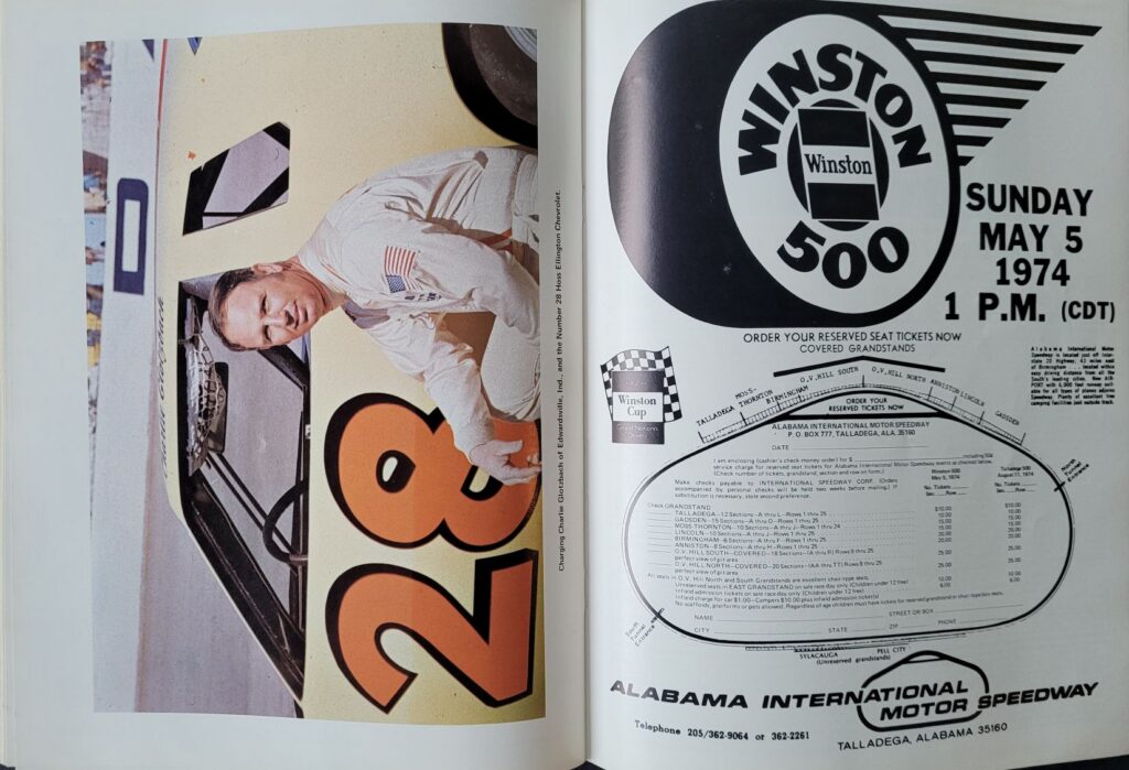 1974 NASCAR Martinsville Virginia 500 Program - Charlie Glotzbach