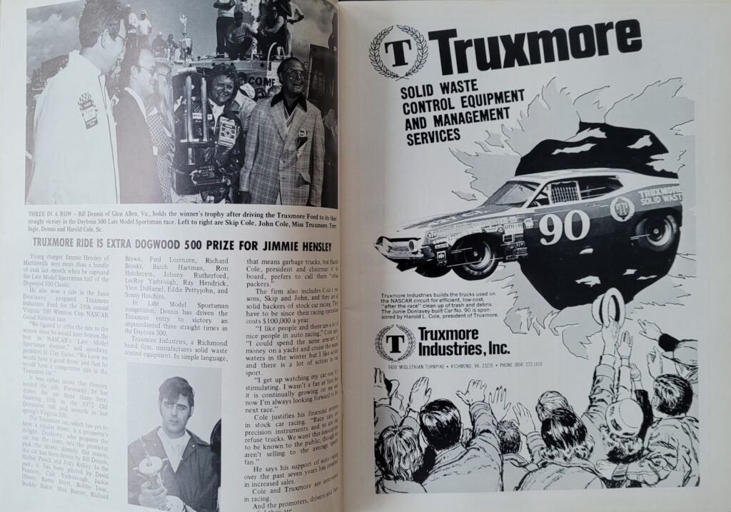 1974 NASCAR Martinsville Virginia 500 Program - Jimmy Hensley and Truxmore
