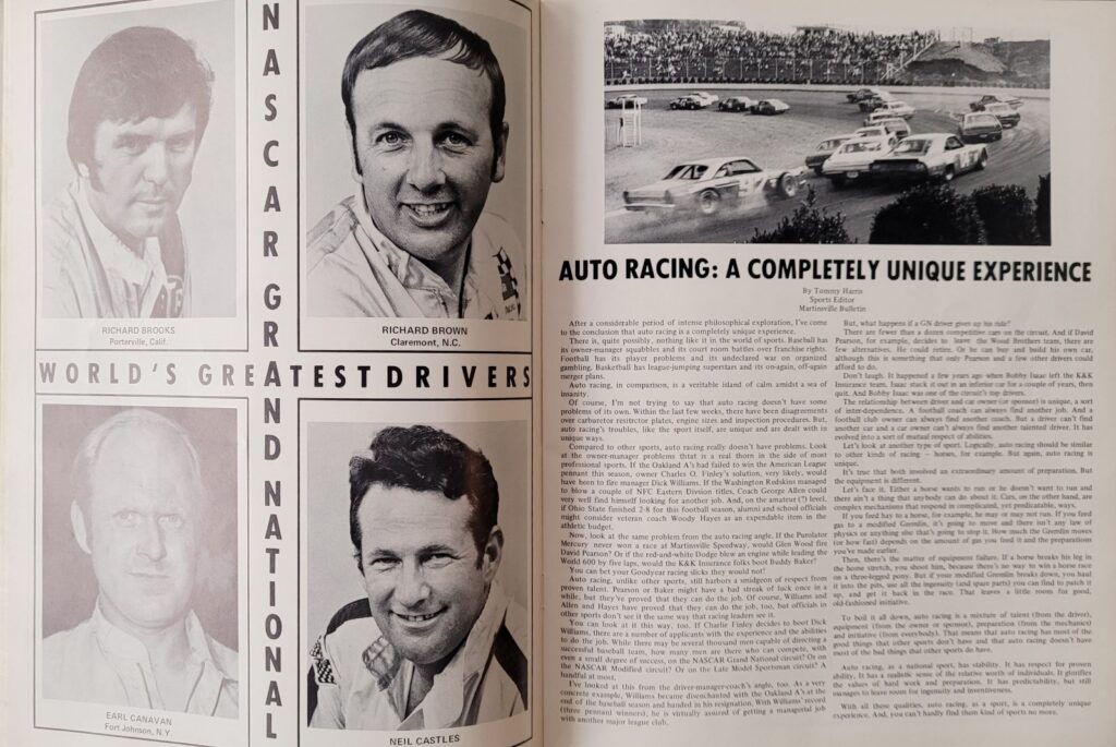 1974 NASCAR Martinsville Virginia 500 Program - NASCAR Drivers