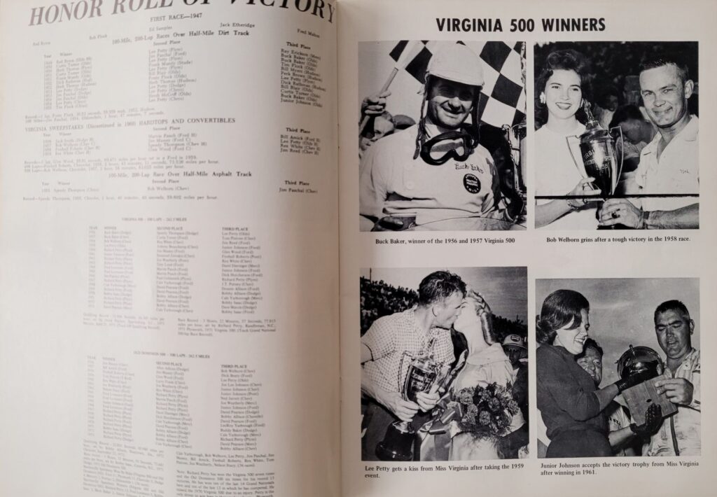 1974 NASCAR Martinsville Virginia 500 Program - Virginia 500 Winners