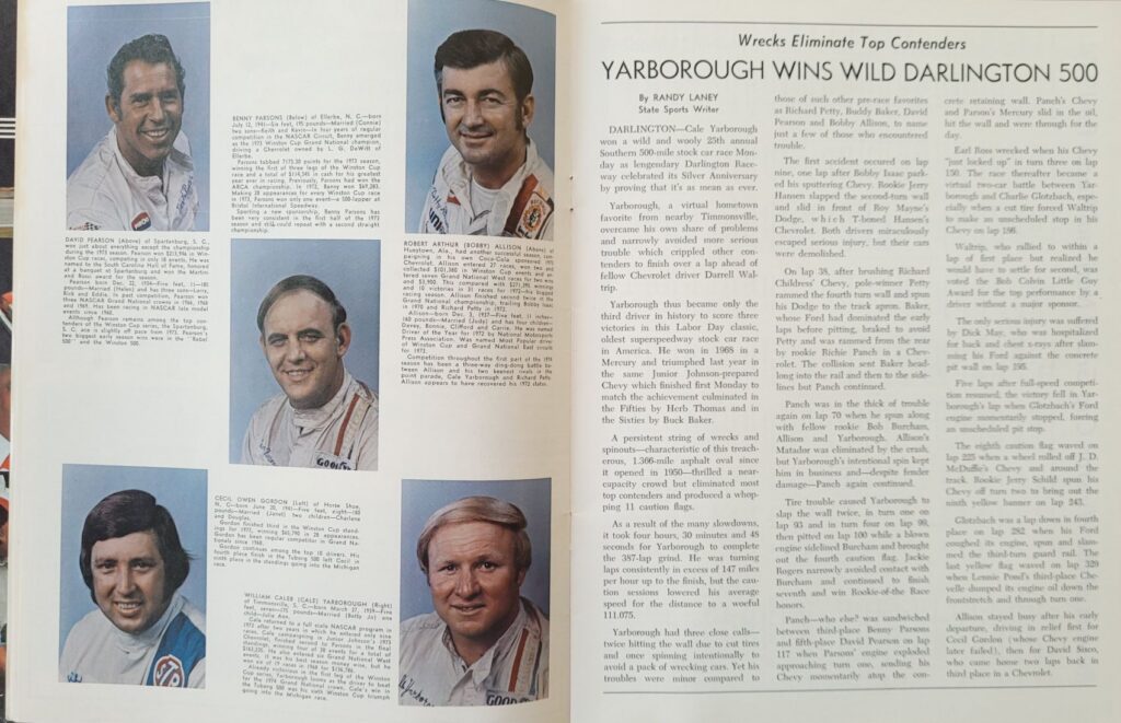 1974 NASCAR North Wilkesboro Wilkes 400 Program - Darlington Southern 500