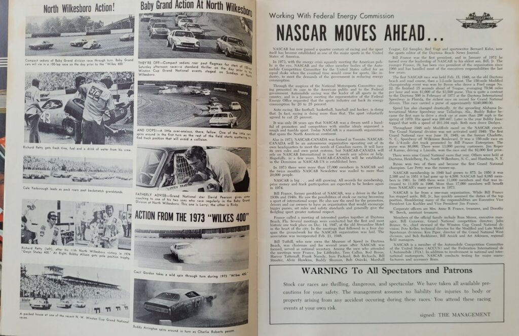 1974 NASCAR North Wilkesboro Wilkes 400 Program - NASCAR Moves Ahead