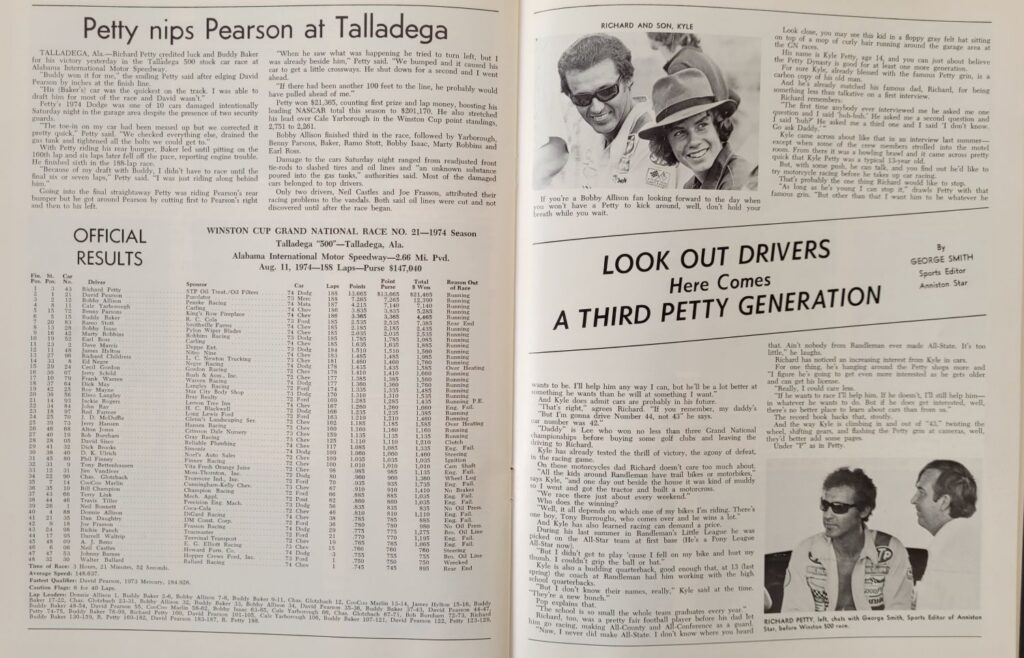 1974 NASCAR North Wilkesboro Wilkes 400 Program - Third Petty Generation