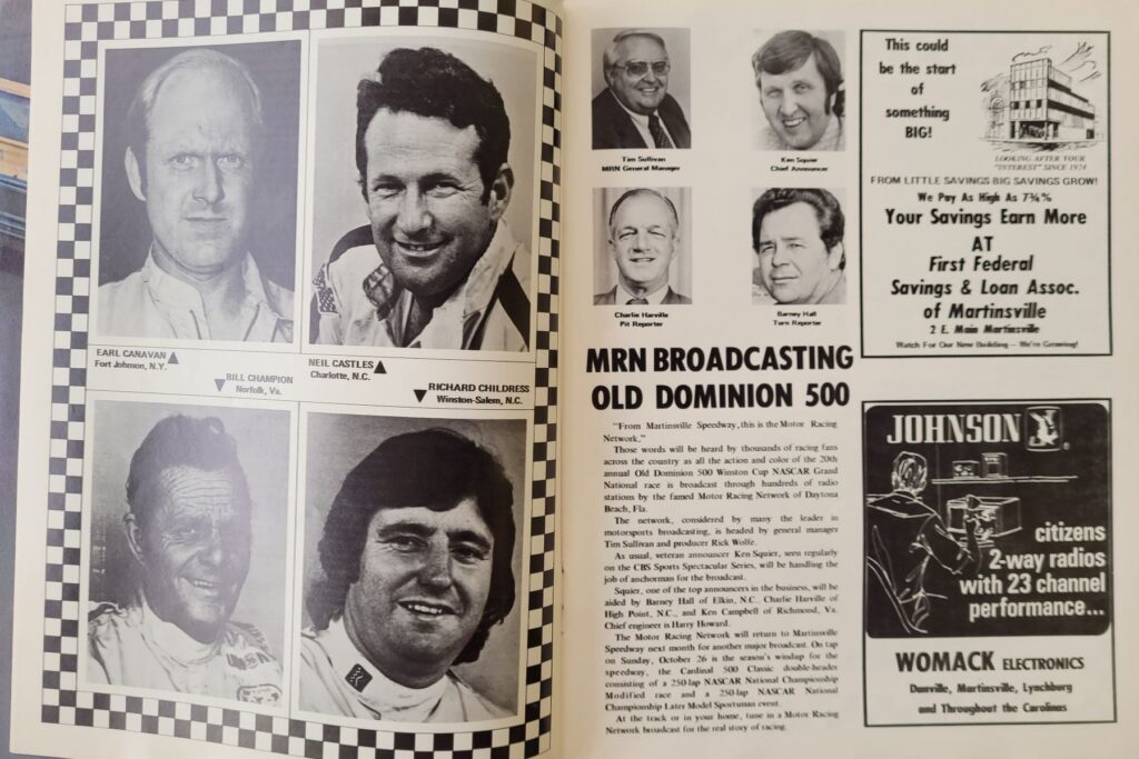 1975 NASCAR Martinsville Old Dominion 500 Program - Motor Racing Network